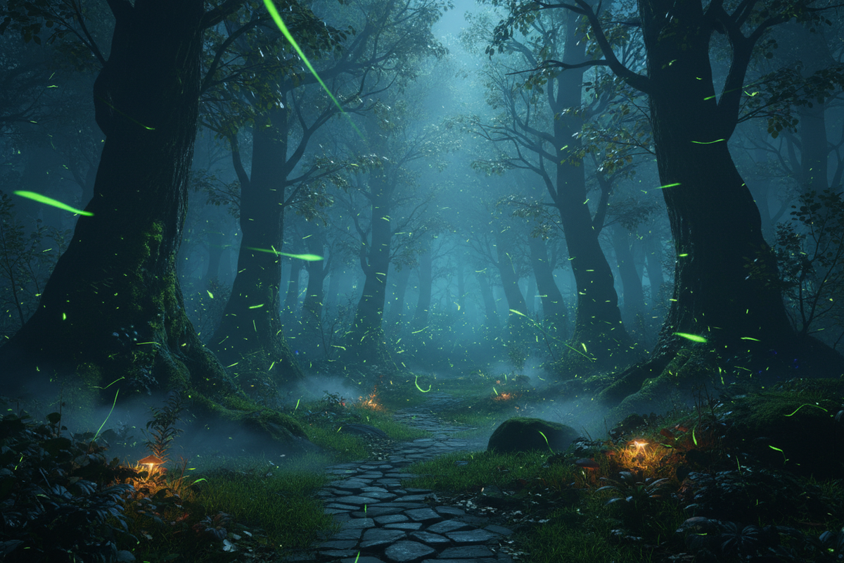 Realistic Forest with Fireflies