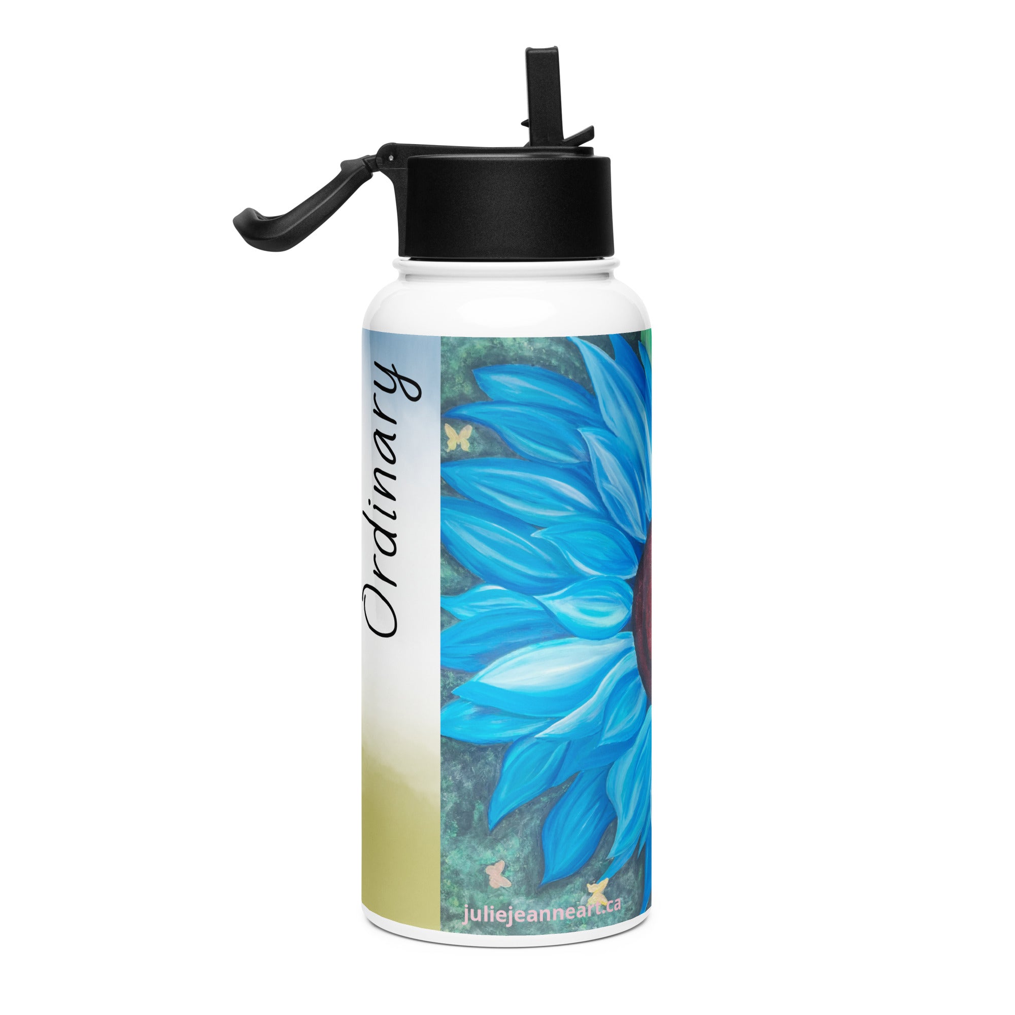 Bloom Beyond Ordinary - Stainless steel water bottle w/ straw lid - Julie Jeanne Art